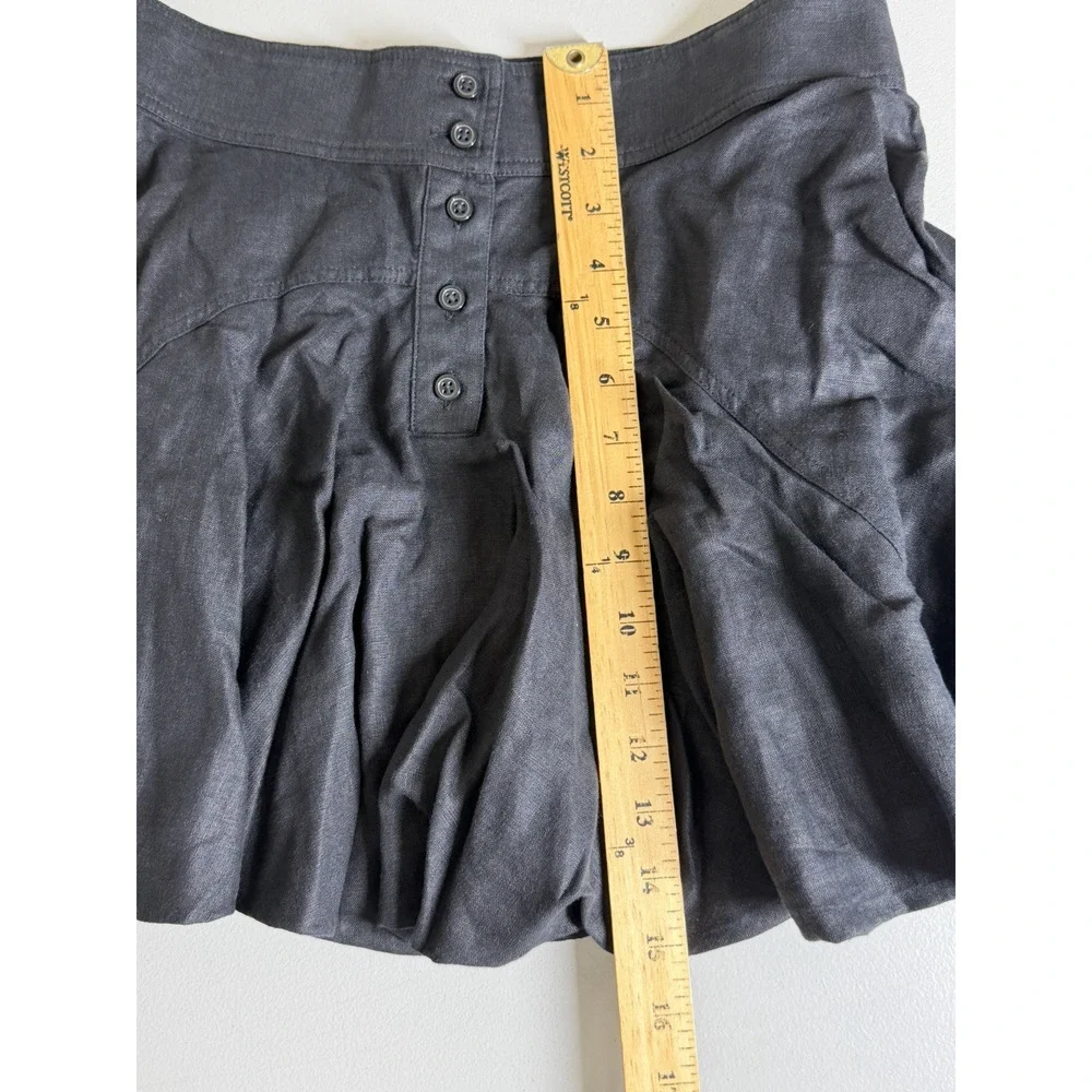 J Crew Button Up Mini Skirt 100% Linen 10 Black Swingy Full Balloon Ruffle